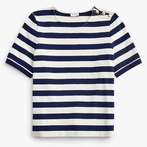 J. Crew Navy & White Striped Short-Sleeve Tee with Gold Shoulder Buttons